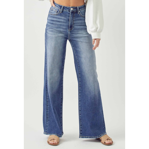 Risen High Rise Wide Leg Jeans